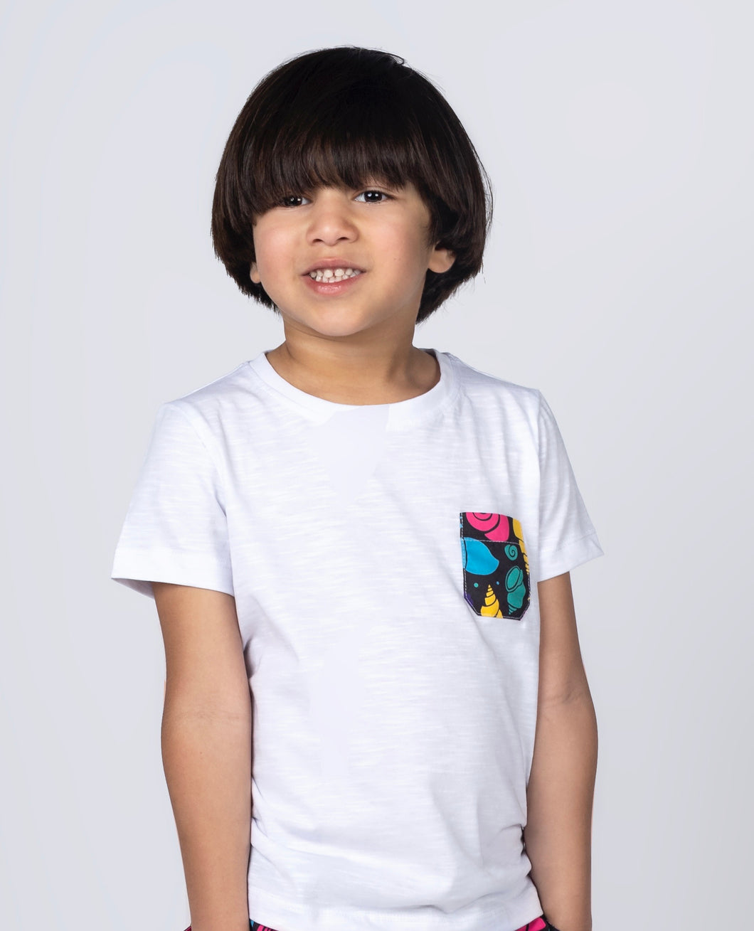 Boys Short Sleeved Black Seashell pocket Tee